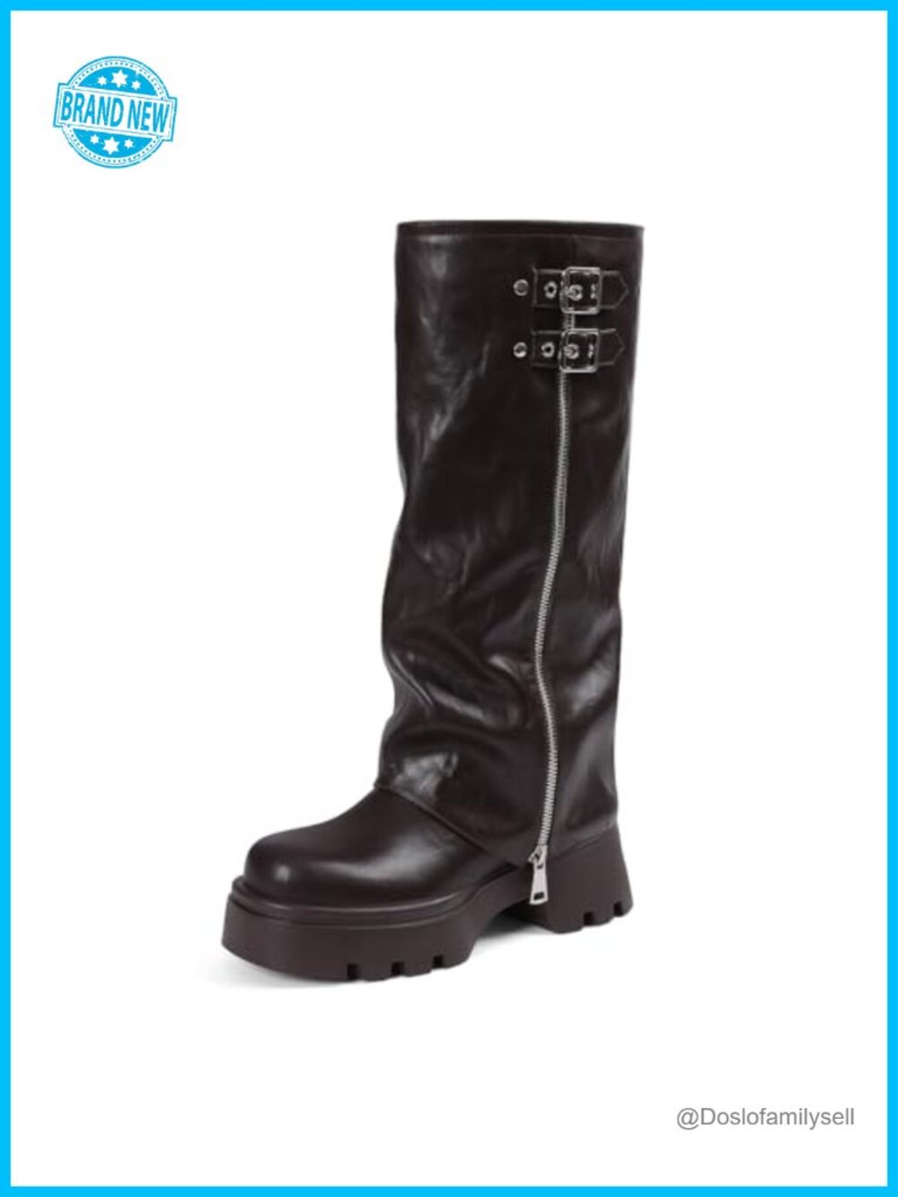 Faux Leather Platform Knee High Boots Fold Over Combat Boots